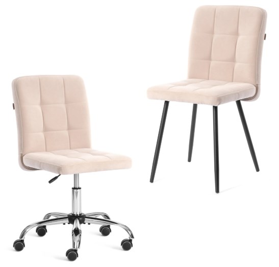 Комплект кресло + стул Medeo LT, флок , бежевый/черный, 7, 45х56х89 см 11435