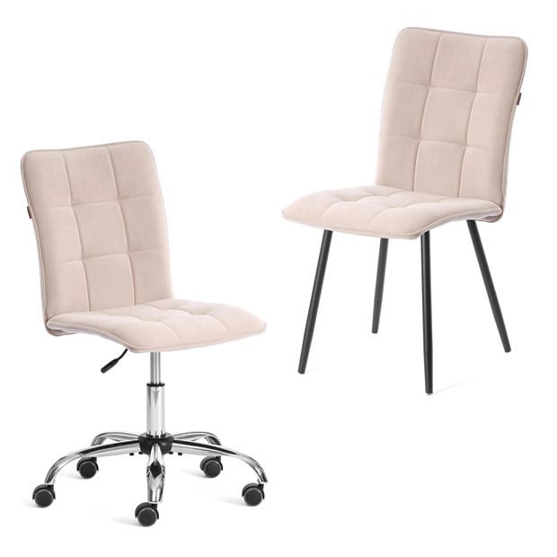 Комплект кресло + стул Bari LT, флок , бежевый/черный, 7, 41х55х89 см 11491