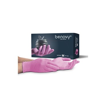 BENOVY Nitrile MultiColor, перчатки нитриловые, текстурированные на пальцах, розовые 10393