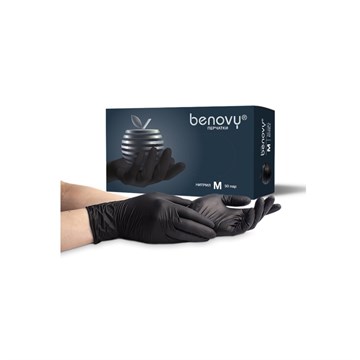 BENOVY Nitrile MultiColor, перчатки нитриловые, текстурированные на пальцах, черные 10394